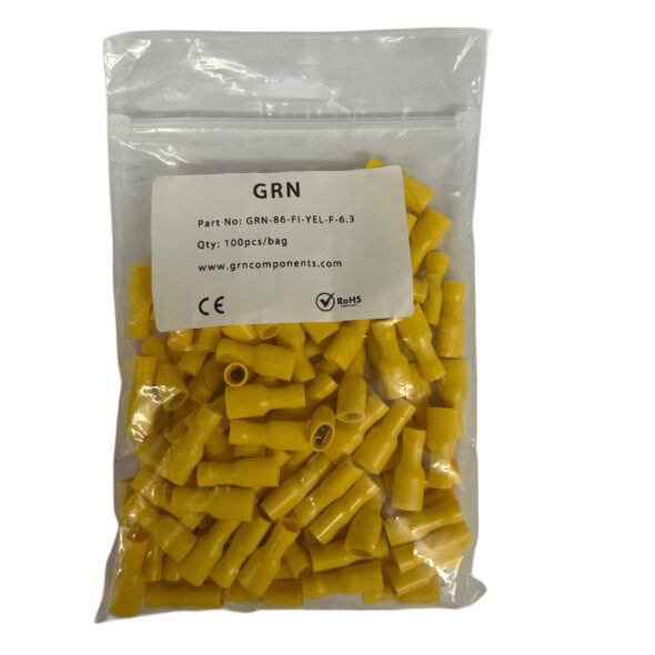 Female Spade (Fully Insulated) 6.3x0.8mm, Yellow