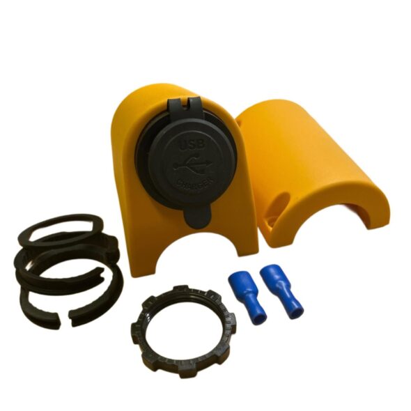 3.1A USB Charger with White Inserts with Yellow Plastic Bus Handrail Holder