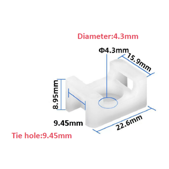 Black Saddle Tie Mount, Tie 9.45mm - M4 screw