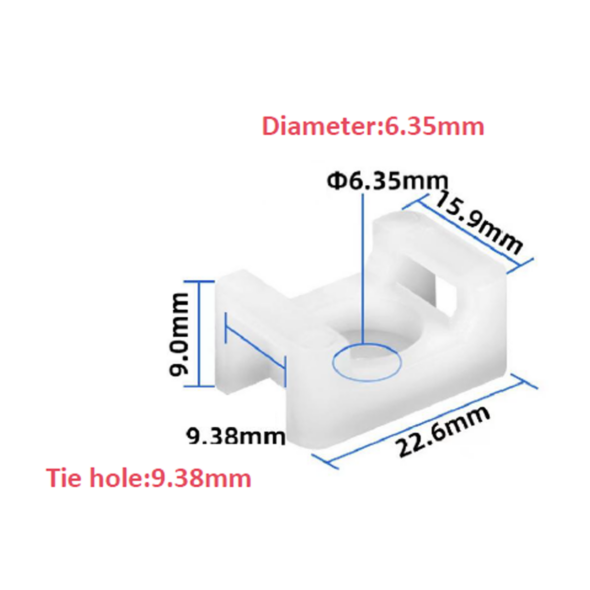 Black Saddle Tie Mount, Tie 9.38mm - M6 screw